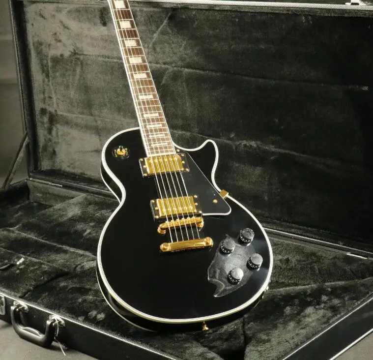 

Stock Top Quality LP Custom Electric Guitar Carved Maple Top Grover Tuner Black Gold Hardware Ebony
