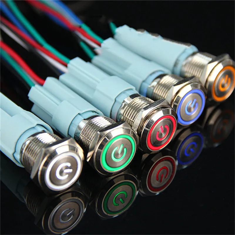 

1Pcs Waterproof Metal Push Button Switch With LED light 5V 12V 220V RED BLUE GREEN YELLOW White Self-locking