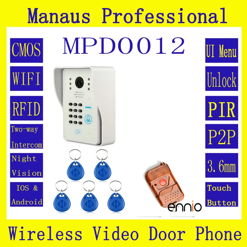 ENNIO WIFI Wireless Video Door Phone System with Card Unlock Function & Remote Wireless Control Door Bell D12b