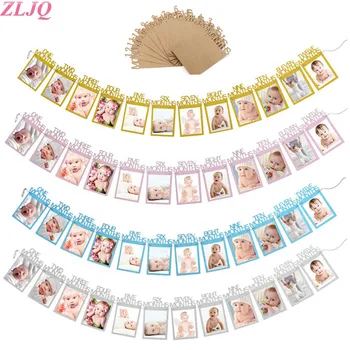 

ZLJQ Baby Growth Record 1-12 Month Photo Rope Banner One Year Old Baby Shower Party Banner String for 1st Birthday Party Decor