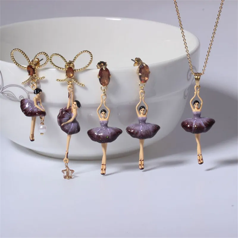 

Top Quality Ballet Dancer Girl ballerinas Earring Necklace Jewelry Sets For Women Lady Party Accessories Elegant All-match