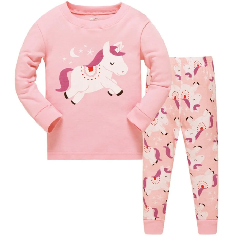 Детская Пижама для девочек возрастом от 3 до 8 лет Осень г., Детские пижамные комплекты домашняя Хлопковая пижама с длинными рукавами и рисунком для девочек