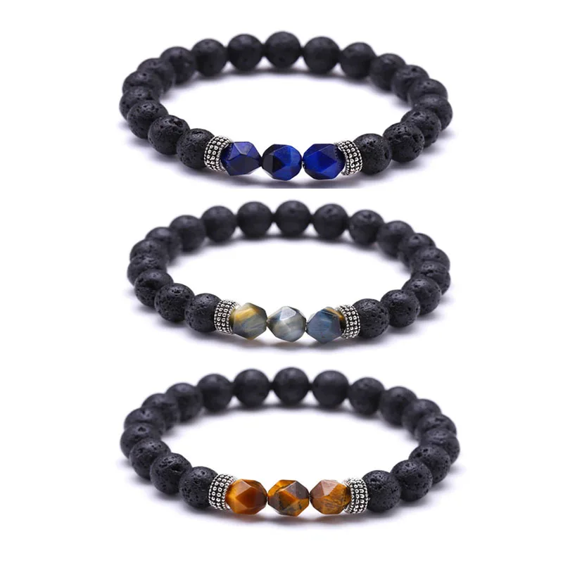 

2019 Natural Cut Faceted Tiger Eye Stone Bracelet Men Lava Rock Energy Stone Bracelet For Women Gift For Him Pulseira MY11