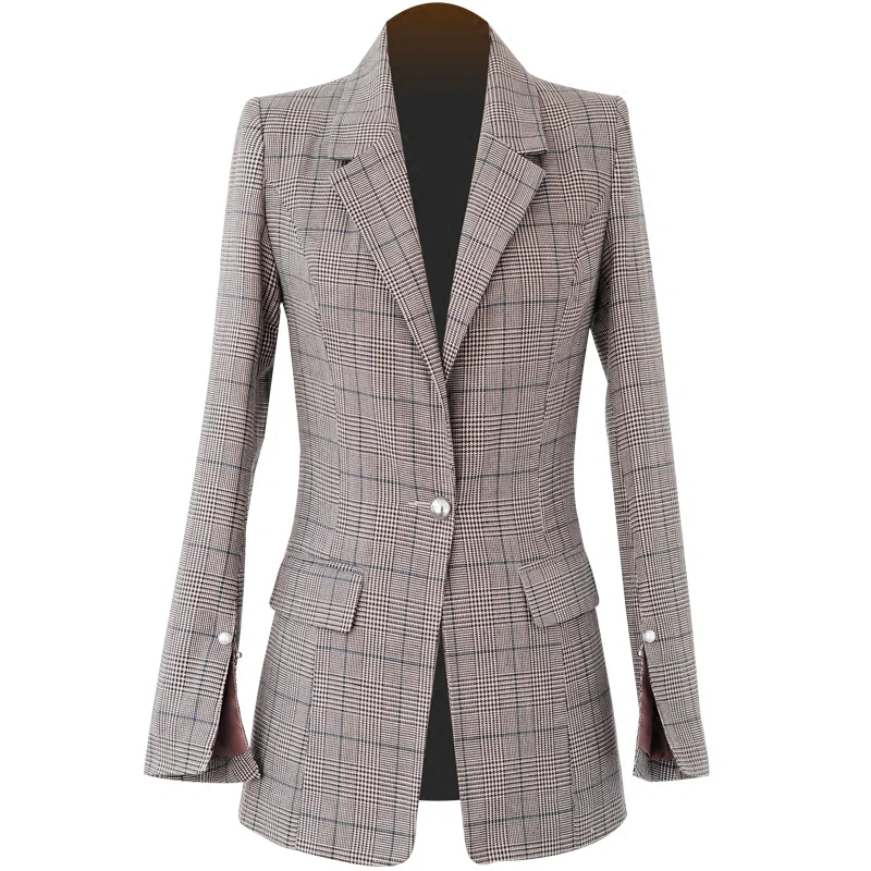 Rétro Long 1 Treillis La Tx Coréenne Paragraphe Carreaux Printemps Mince Féminin Mode Vague De 2018 Veste Casual Nouvelle Petit Costume À zSqzgx1Pw