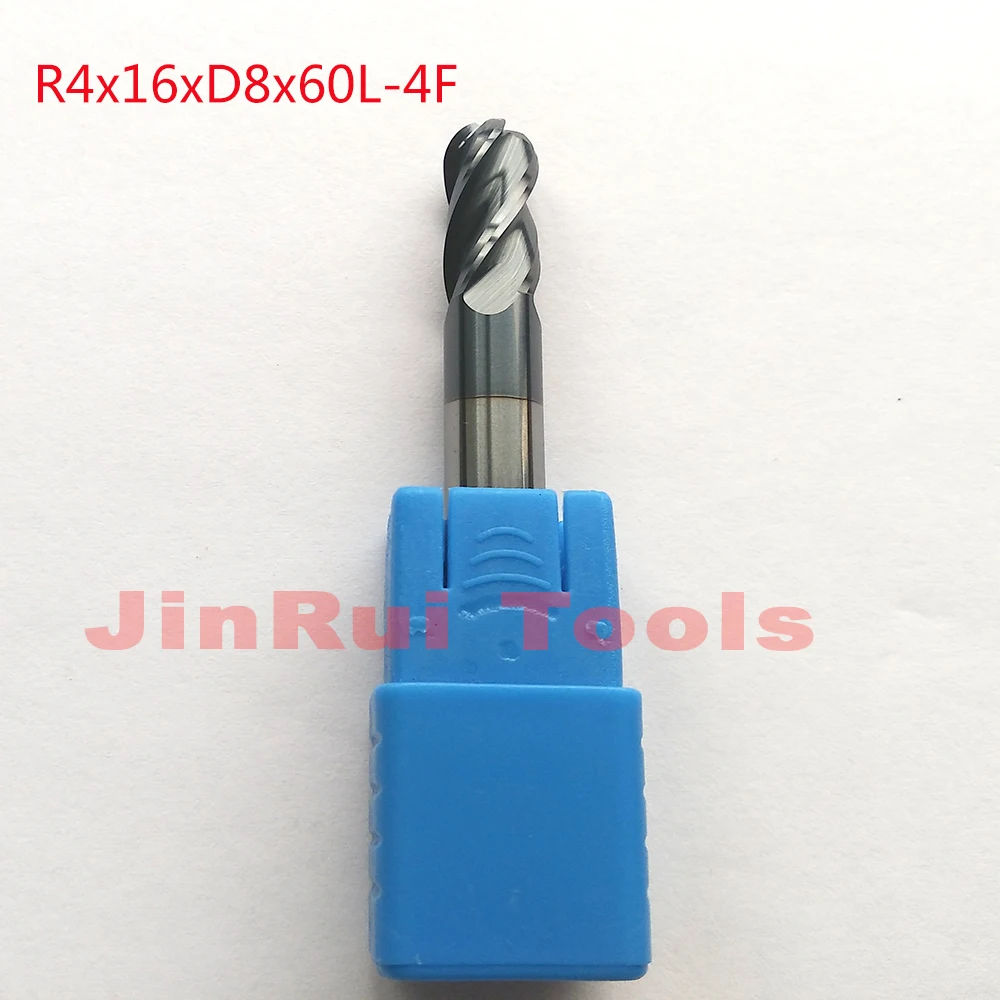

1pc R4*16*D8*60L Diameter 8mm  4 Flute HRC45 Tungsten solid carbide Coated  Ball Nose End Mills CNC milling cutters