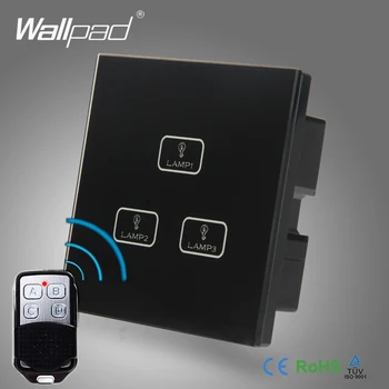 

Smart Home 3 Gang Remote Best Quality Wallpad Black Crystal Glass Switch Remote Wireless 3 Gang Touch Light Control Switch