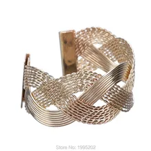 New Design High Quality Weaving Shape Big Rose Gold Cuff Bangles for Women Silver Wide Metal Bracelet Jewelry Gift