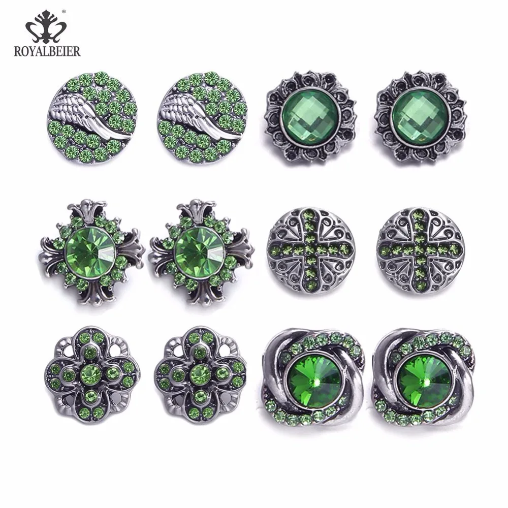 Royalbeier 12pcs Mixed Pairs Round Rhinestone Styles Metal Charms 12mm Snap Button Jewelry For Snaps Bracelet | Украшения и