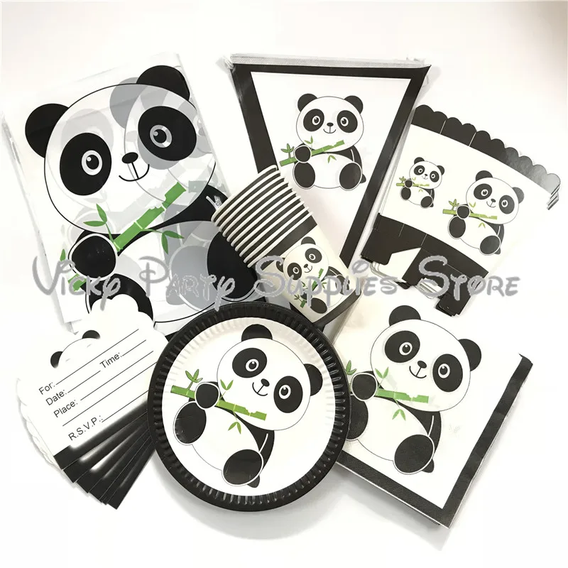 

67pcs/lot Cartoon Panda Theme Birthday Party Tableware for 10 Kids Birthday Pennant Plate Popcorn Box Party Suppliers Decoration