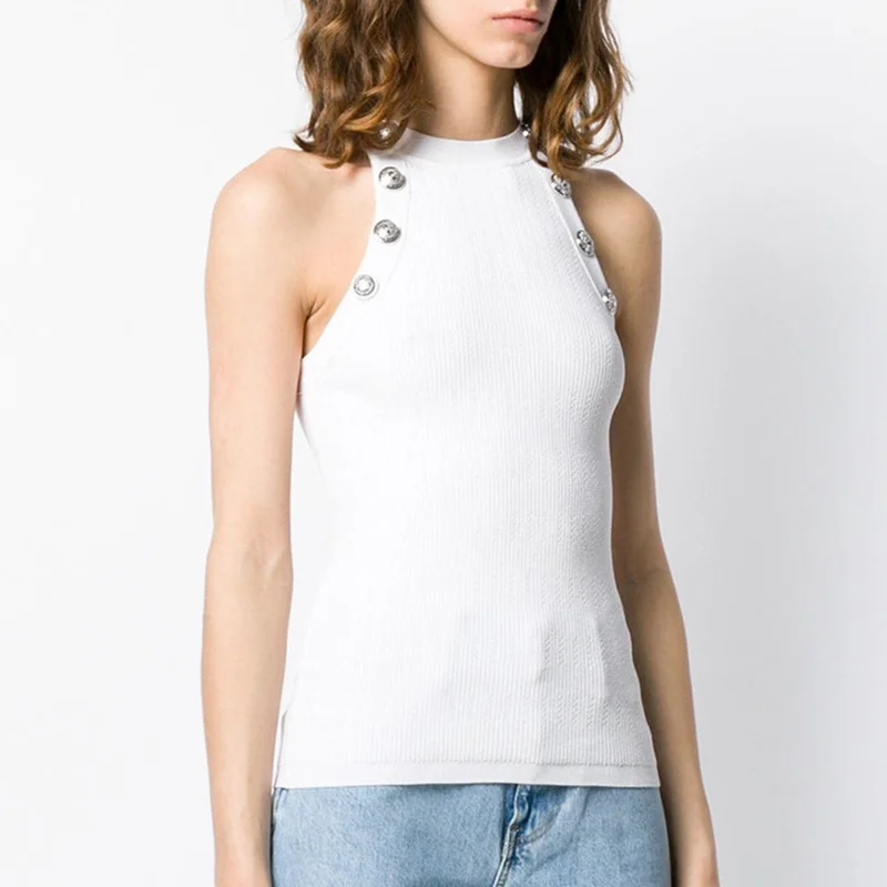 

2019 Sexy Halter Neck Tank Top Women Summer Sleeveless Slim Knitted Tank Shirts Ladies Sexy Tops Sweater Shirts White Tshirt