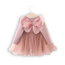 Платье для девочек Новое Детское платье весенне-осенние модели для маленьких девочек, хлопковое платье принцессы с длинными рукавами и большим бантом на спине Вечерние платья на день рождения