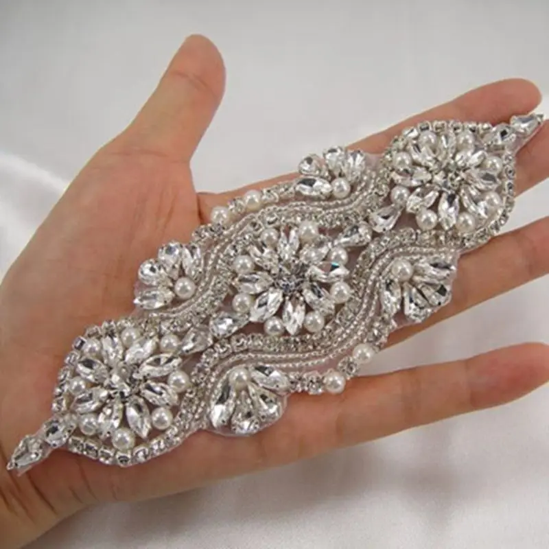 Свадебные вышитые бисером серебряные стразы с аппликацией для свадебных платьев 5 стилей