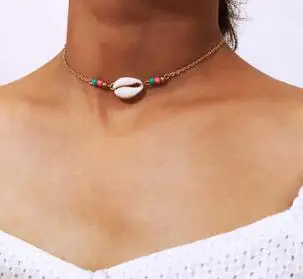 Цветные бусы плетеная цепочка в виде ракушки чокер Boho Cowrie Conch пляжное ожерелье