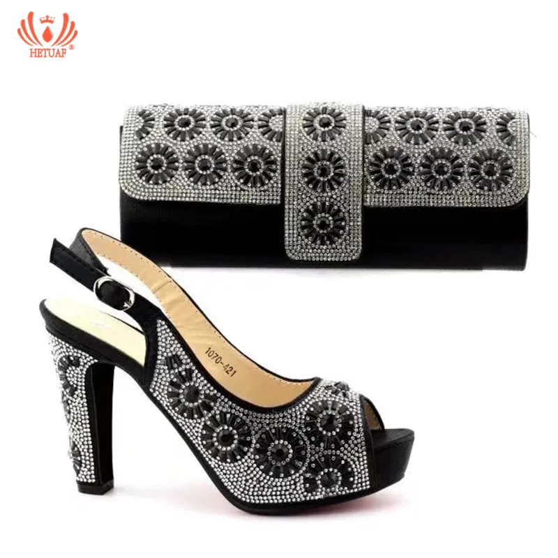 

Nice looking Wedding shoes and bag to match women party African Italian design shoe and bag African shoes bag set Black color