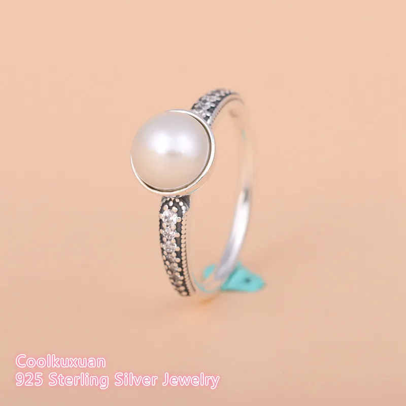 

100% Original Sterling-Silver-Jewelry Elegant Beauty Rings for Women 925 Silver Ring With White Pearl & Clear CZ Christmas Gift