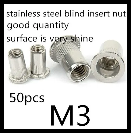 

50pcs/lot M3 Flat Head Stainless Steel insert nut Rivet Nut