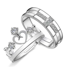 925 стерлингового серебра Модный Блестящий Кристалл Корона влюбленные кольца для пар ювелирные изделия Женское мужское кольцо с открытым пальцем дешевый подарок