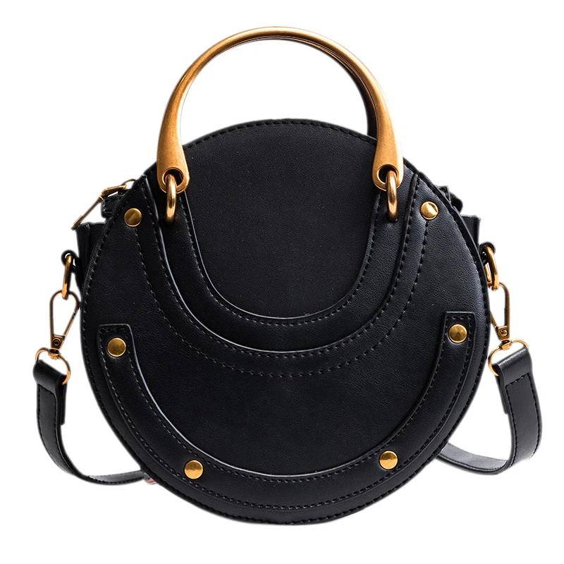 Women PU Leather Round Shape Top Handle Shoulder Purse Crossbody Bag Black-in Top-Handle Bags ...