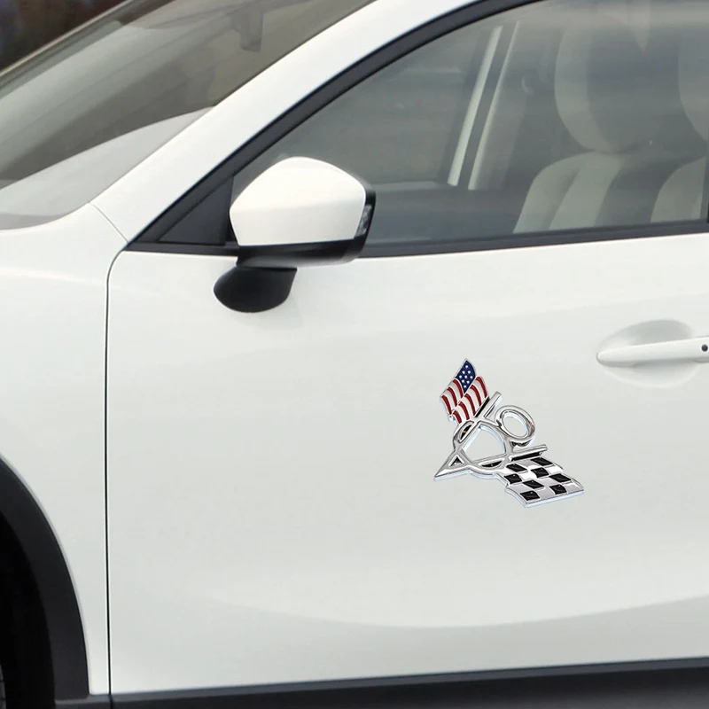 Металлическая 3d эмблема V8 US Flag Moto наклейка с логотипом на автомобиль для