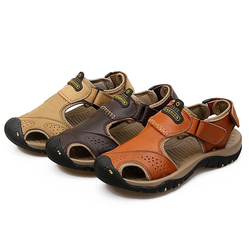 Летние брендовые босоножки из натуральной кожи туфли для Для мужчин светильник мягкая мужская повседневная обувь дышащая пляжная обувь качество прогулочные вьетнамки