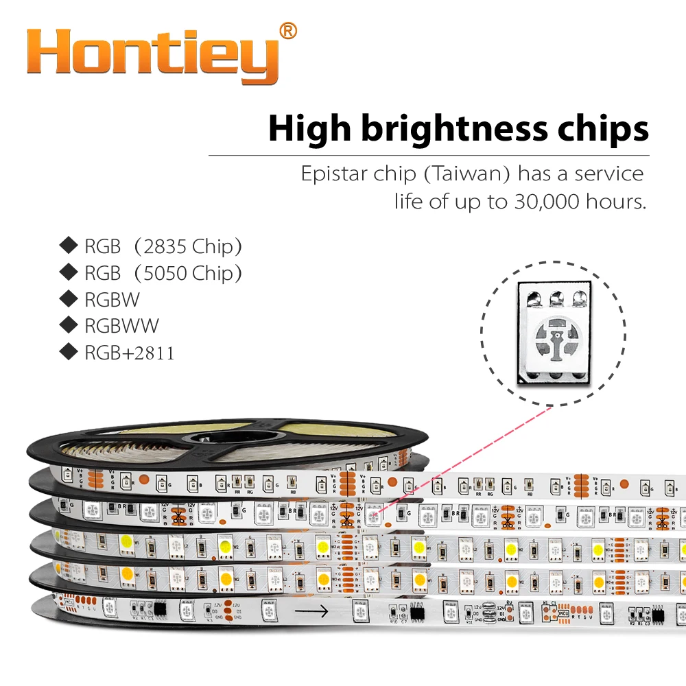 Hontiey Светодиодная лента светильник SMD5050 2835 DC12V 60 светодиодов/м 5 м/рулон RGB RGBW RGBWW DIY