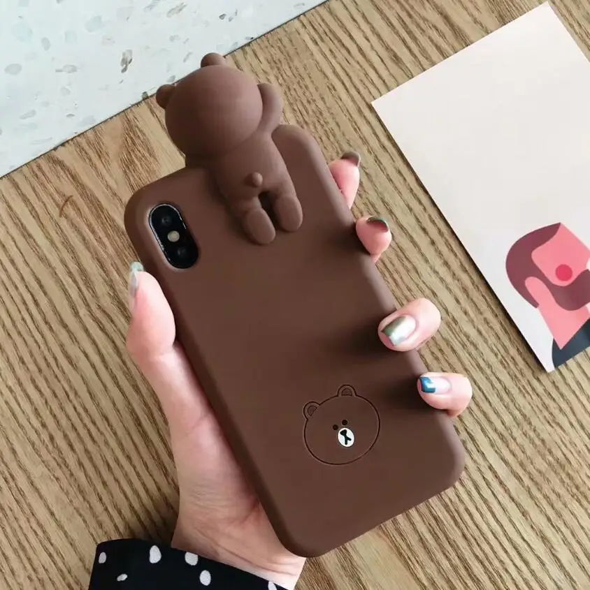 3D мультфильм коричневый Медведь Кролик курица чехол для телефона для iPhone X XS XSMax XR силиконовый мягкий чехол s для iPhone 6 6S 7 8 Plus задняя крышка - Цвет: D