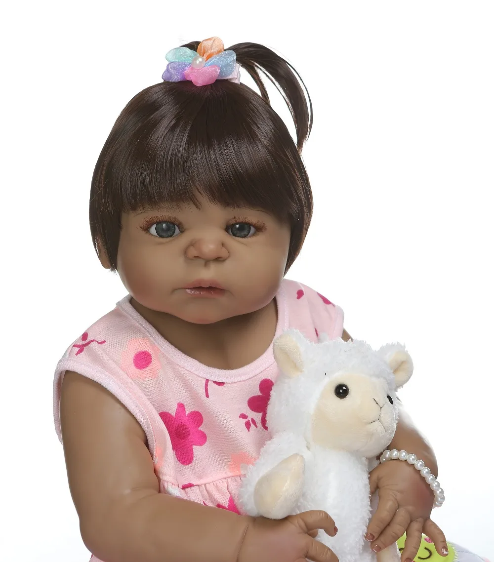 Npkколлекция брюнет девочка NPK 56 см bebe Кукла reborn baby doll афро-американская силиконовая игрушка для ванны