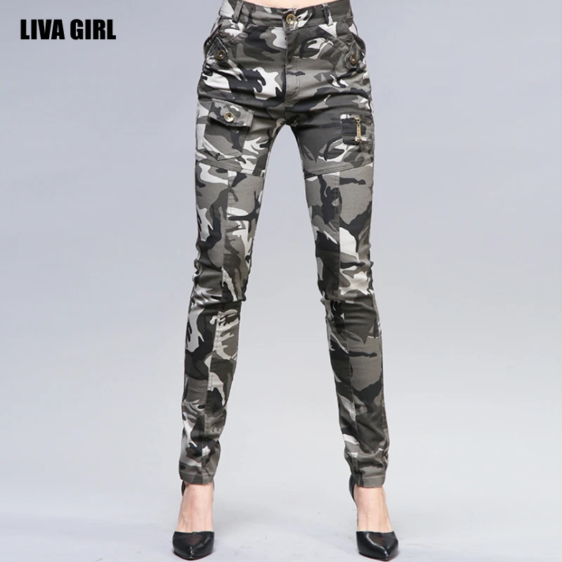 ЛИВА девушка корейский стиль Повседневное камуфляж Брюки для девочек Военная