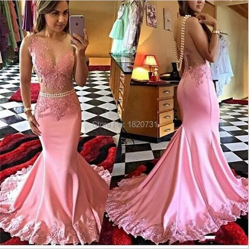 Vestido-de-festa-Sexy-Long-Lace-Mermaid-Prom-Dresses-2017-New-Arrival-Removable-Pearls-Belt-Evening