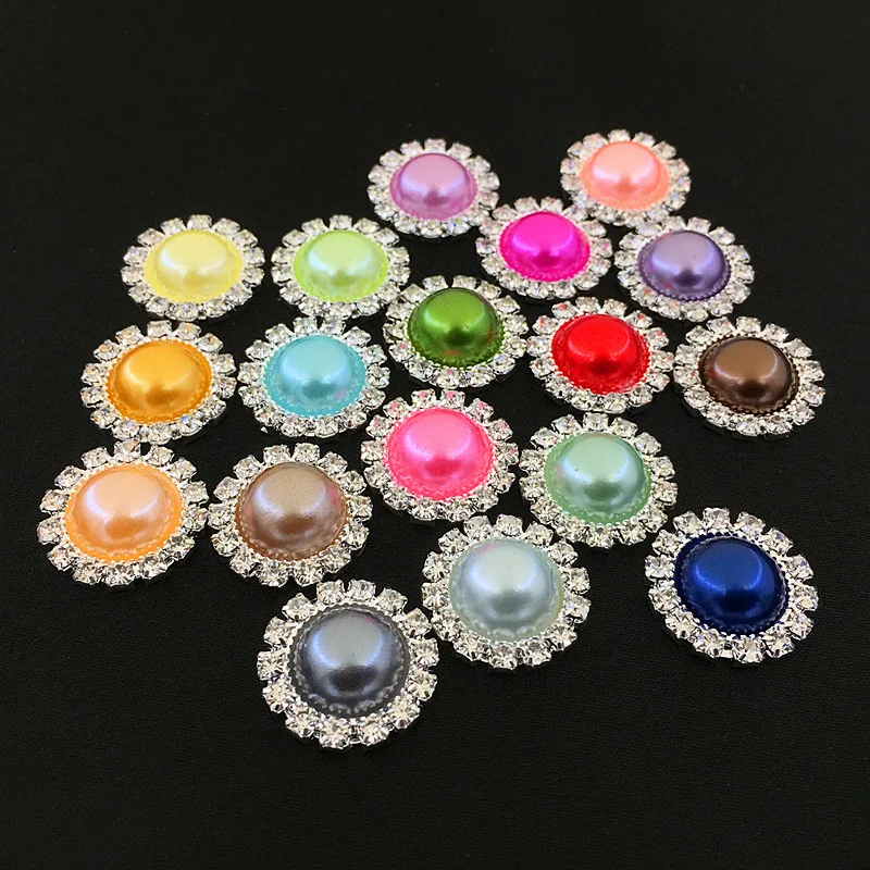 

Fashion 18Colors 18MM Pearls Rhinestones Crystal DIY Wedding Decoration Buttons Sewing Accessories