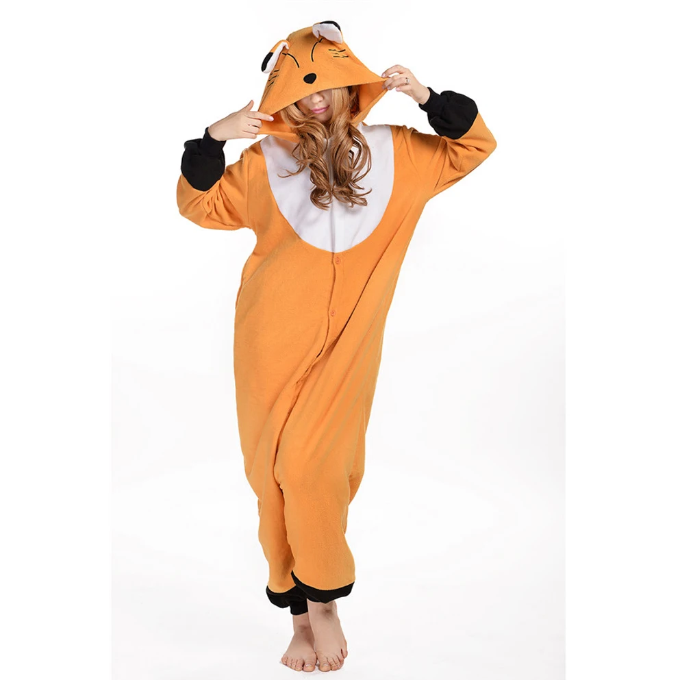 Оранжевый kengurumi Kigu Fox Onesie флисовая Пижама Мягкая мультфильм костюм Комбинезоны