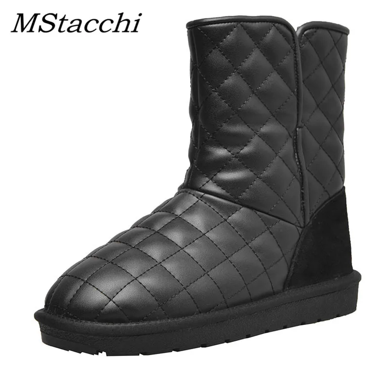 

MStacchi Round Toe Flat Warm Brand Women Winter Boots Top High Guality Boots Slip On Casual Snow Luxury Fur Ankle Wool Snow Boot