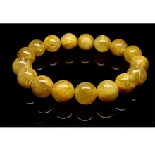 Со скидкой натуральный желтый золотой иглы Рутиловый Кварц готовой стрейч браслет круглые ювелирные бусины 12 мм