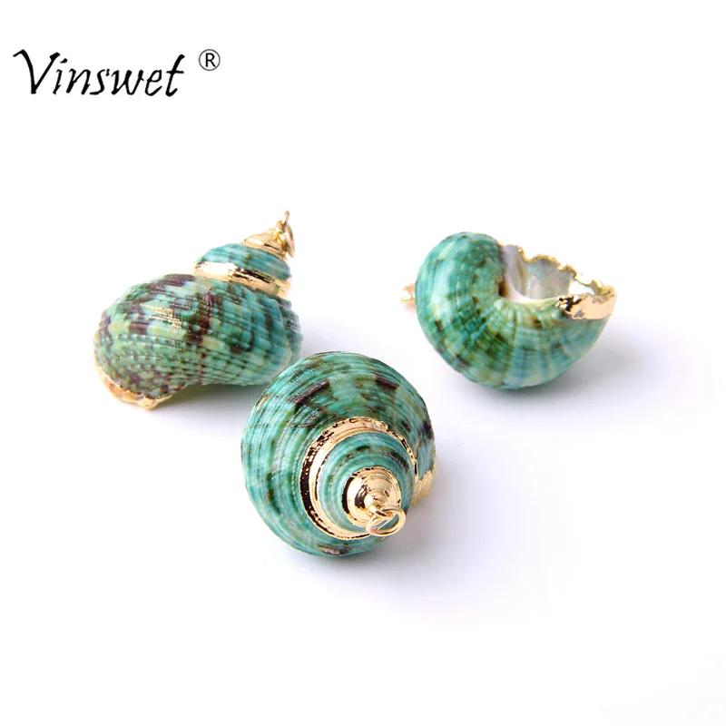 

5pcs Random Seashell Jewelry Natural Green Conch Shell Pendant Gold Trim Shell Pendant Beads for Jewelry DIY Necklaces Making