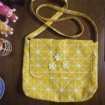

YILE Handmade Eco Cotton Linen Messenger Bag Girl Things Telephone Sorted Bag Cross Body Magnetic Snap Geometry Yellow 1747-2