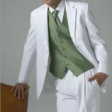 Новое поступление, изготовленный на заказ Белый Жених мужские костюмы для смокингов с сианским жилетом, на заказ белый смокинг, индивидуальные мужские костюмы с отворотом