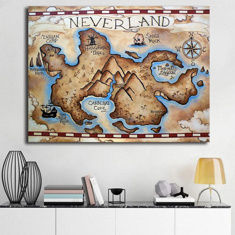 Neverland Map Vintage Wall Art Canvas Poster And Print Canvas Painting Decorative Picture For Bedroom Home Decor Painting Calligraphy Aliexpress