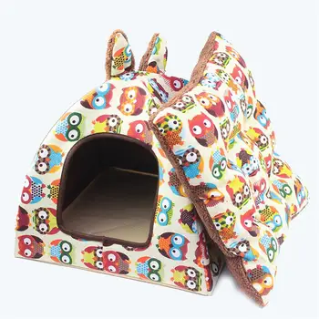 

HobbyLane S/M/L Soft Winter Detachable Rabbit Ears Warm Dog House Owl Printing Puppy Cats Bed Mat Pet Nest Mat For Kennel