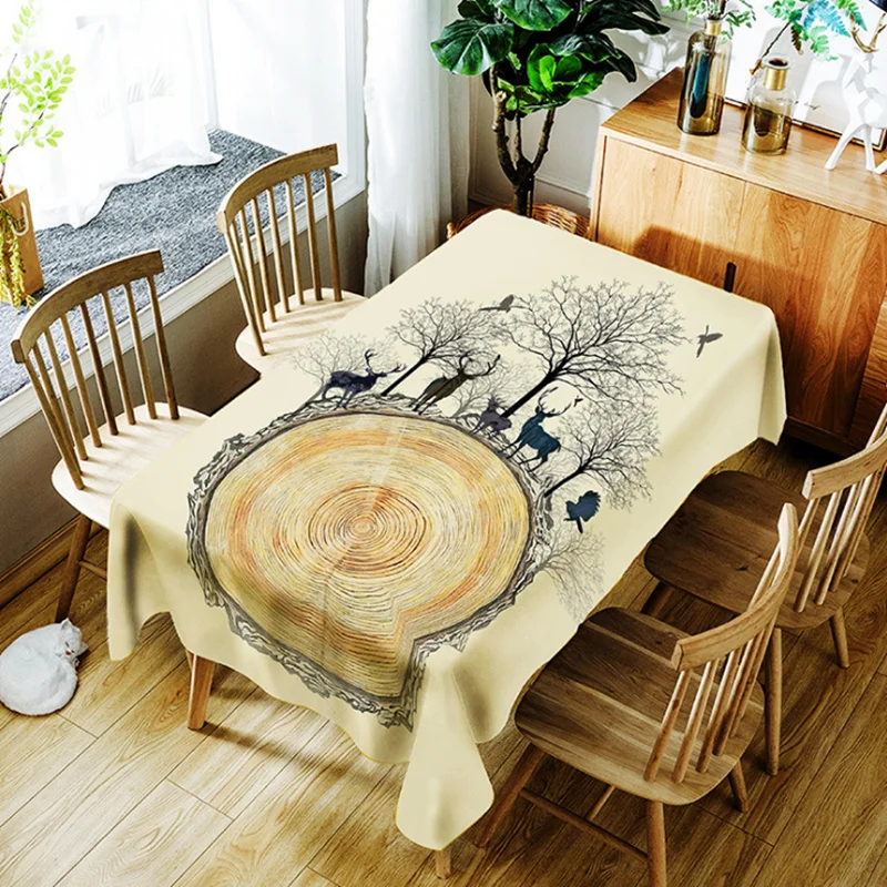 

Sika Deer Autumn Tree Decorative Tablecloth Waterproof Thicken Rectangular Wedding Home Dining Table Cover Tea Table Cloth