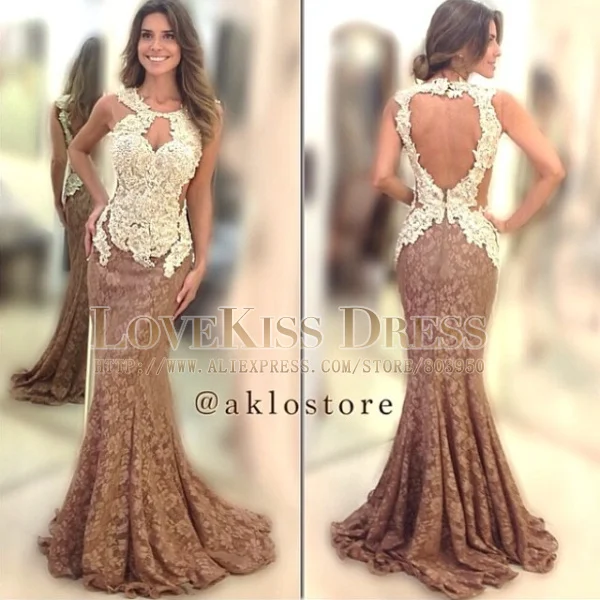 

Real Made Sexy Vestidos De Fiesta Key Hole Backless Mermaid Lace Prom Evening Dress 2019 DYQ1080