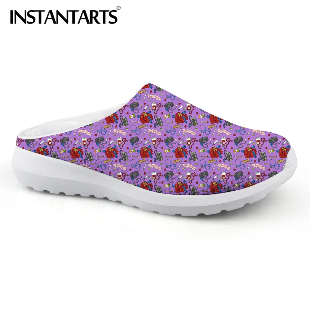 

INSTANTARTS Summer Purple Slippers Fashion Women Outside Beach Sandals Kawaii Nurse Medical Heart Print Nurses Shoes Sandalias