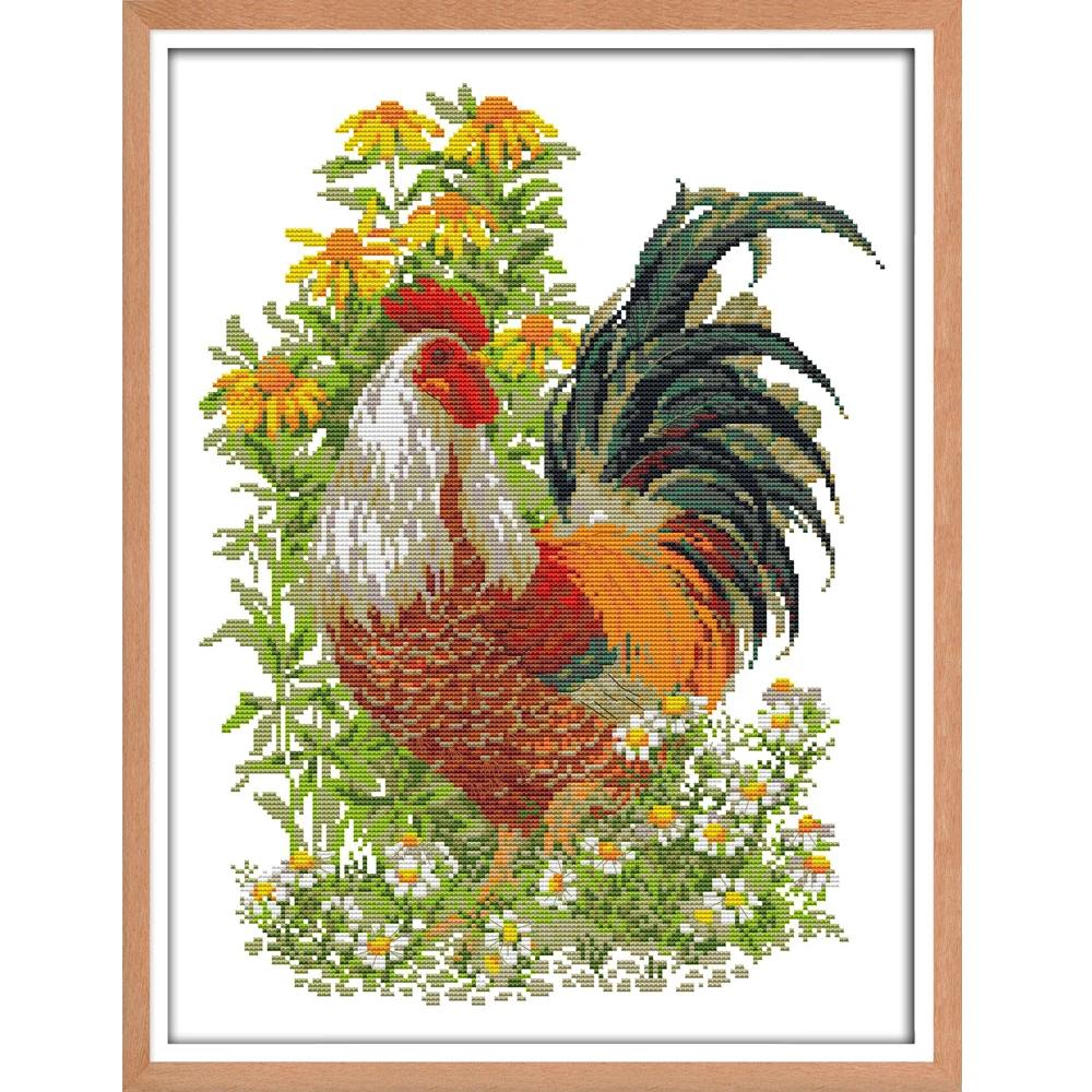 

NKF Rooster Animal Stamped Cross Stitch Patterns DIY Kits Chinese Needlework Embroidery Sets for Home Decor