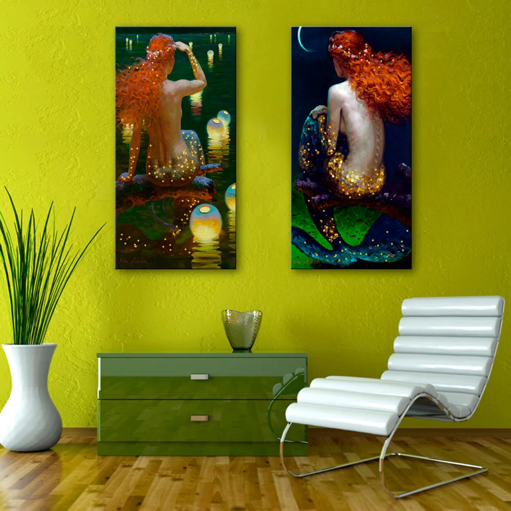 

Stretched Canvas Prints Mermaid LED Flashing Optical Fiber Print LED Wall Art LED Decorations