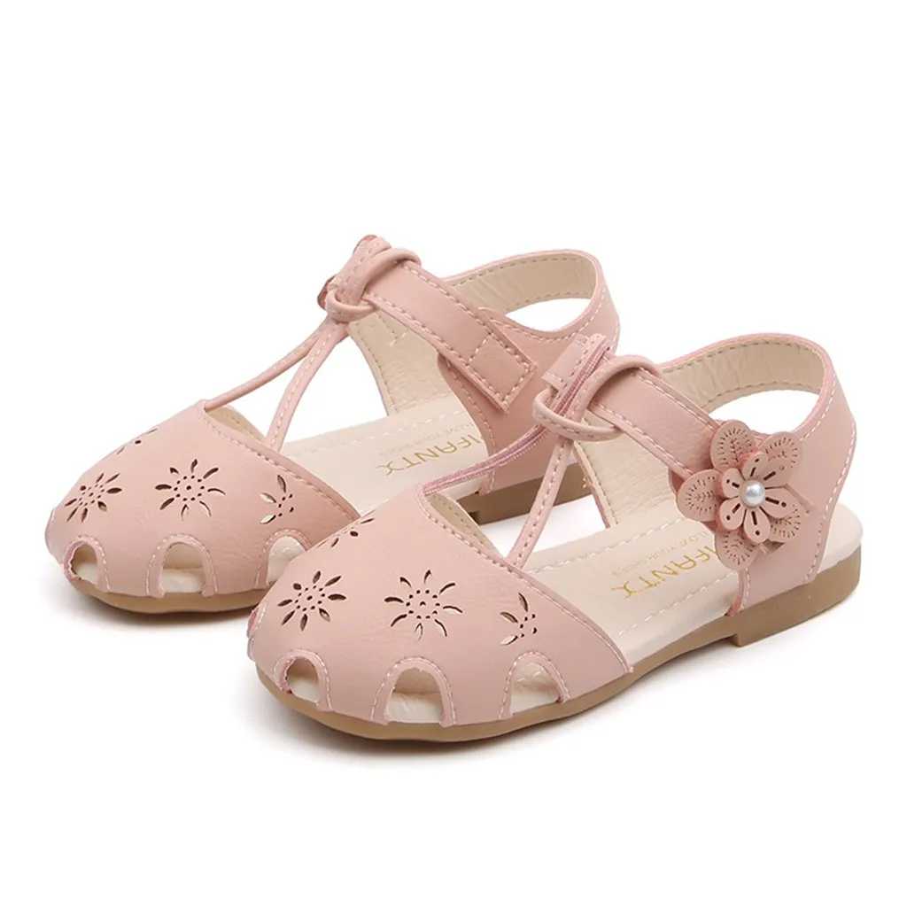 Летние детские сандалии; кожаная обувь для маленьких девочек с милыми жемчужинами; обувь для принцессы сандалии; однотонная детская обувь
