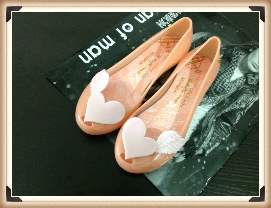 Summer heart wings jelly shoes Women fish mouth flat shoes