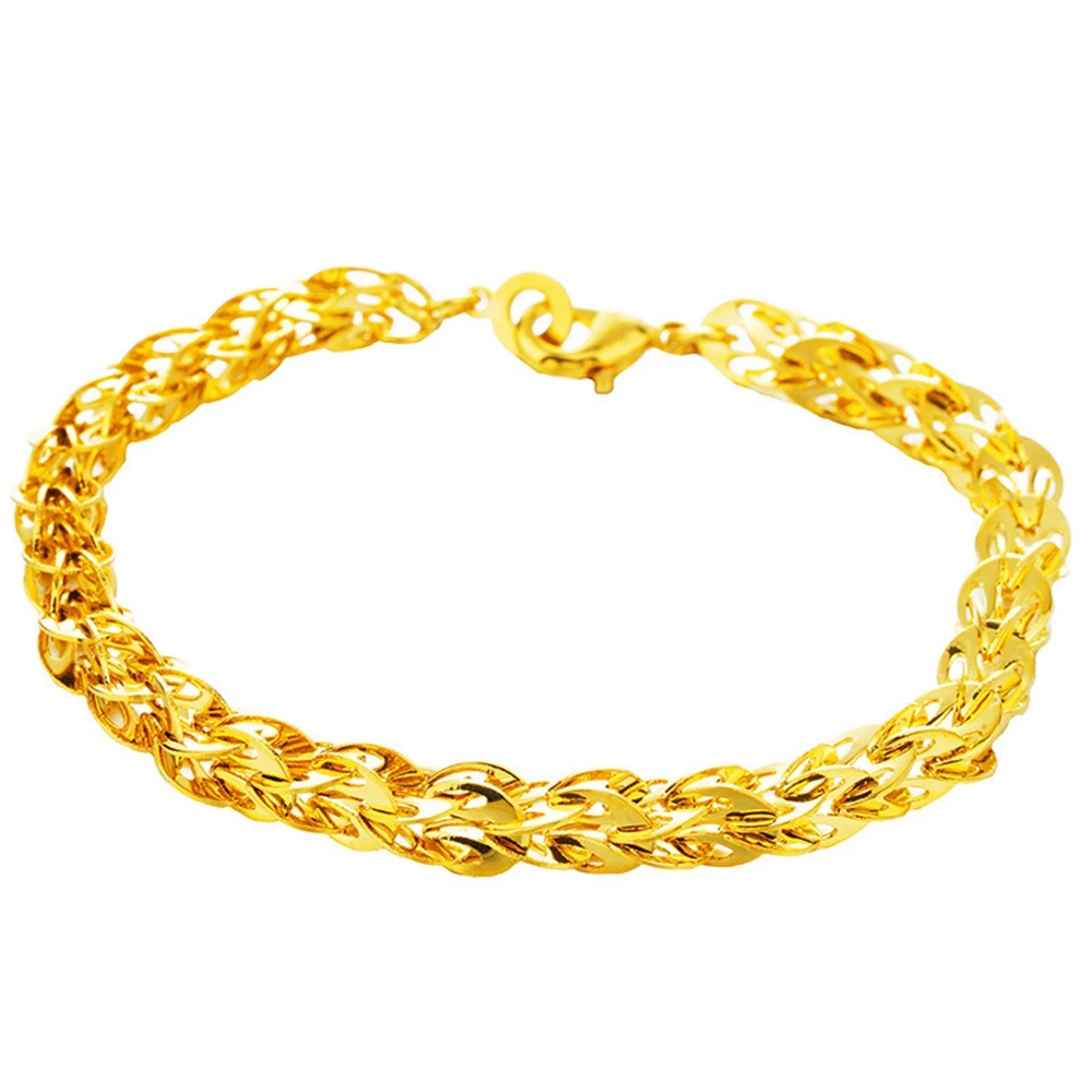 Fashion Wrist Chain Yellow Gold Filled Womens Mens Bracelet Link Chain