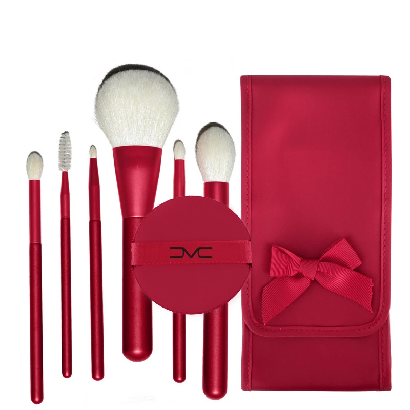 High Quality 6pcs Natural Goat Hair Makeup Brush Set With Pouch And Air