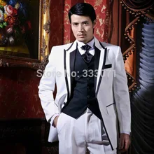 Изготовленный на заказ белый блейзер темно-синий жилет 1 пуговицы жениха смокинги шафер жених мужские свадебные костюмы пиджак для жениха+ брюки+ галстук+ жилет