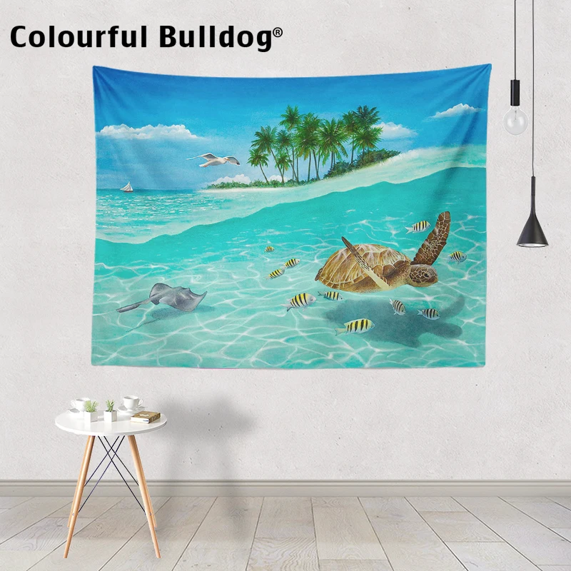 

Colorful Ocean Wall Hanging Sea Turtle Devil Fish Large Tapestry Mermaid Whale Dolphin Seagull Living Room Decorative Tapestries
