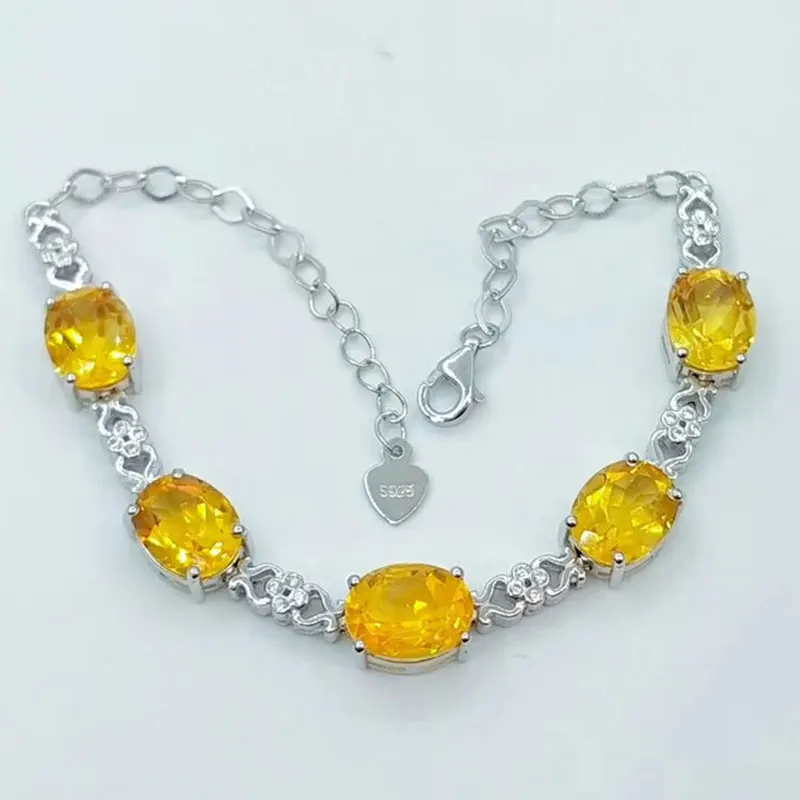 

RADHORSE 925 Silver Bracelets for Women Fine Jewelry 100% Natural Citrine 925 Silver inlay Gem Adjustable Bracelets